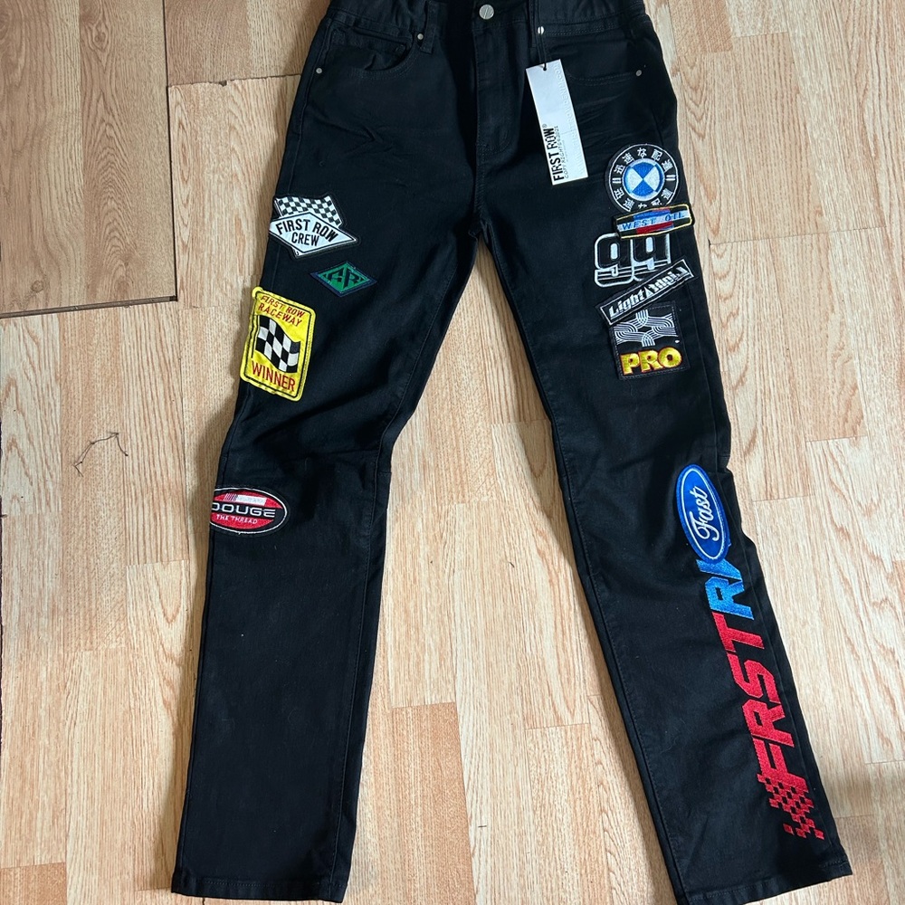 Black Straight Jeans with Colorful Patches size 28/30